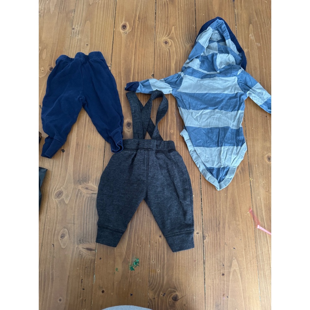 Carters Child of Mine Baby 3M 3-6M Blue Stripe Bodysuit Suspenders Pants Set